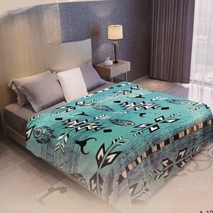 New King size Flannel blanket Super Soft thick turquoise and black southwestern